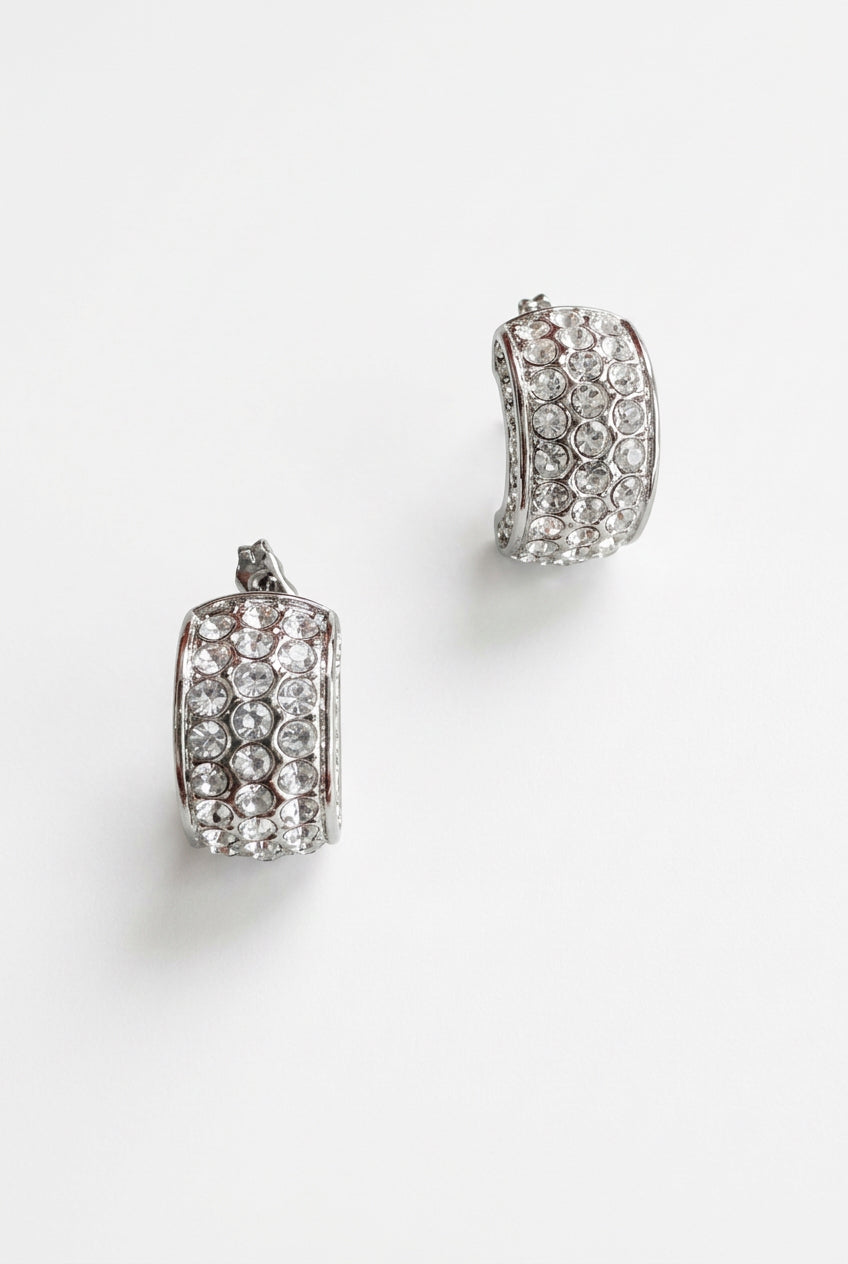 Cubric Zirconia Half Hoops Silver Stainless Steel