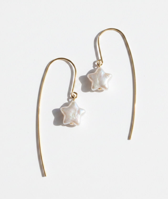Real Fresh Water Star Pearl 14 karat gold earrings