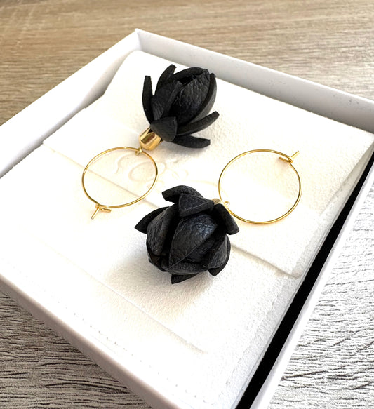 Wild Flower Buds- Black on Steel Hoops