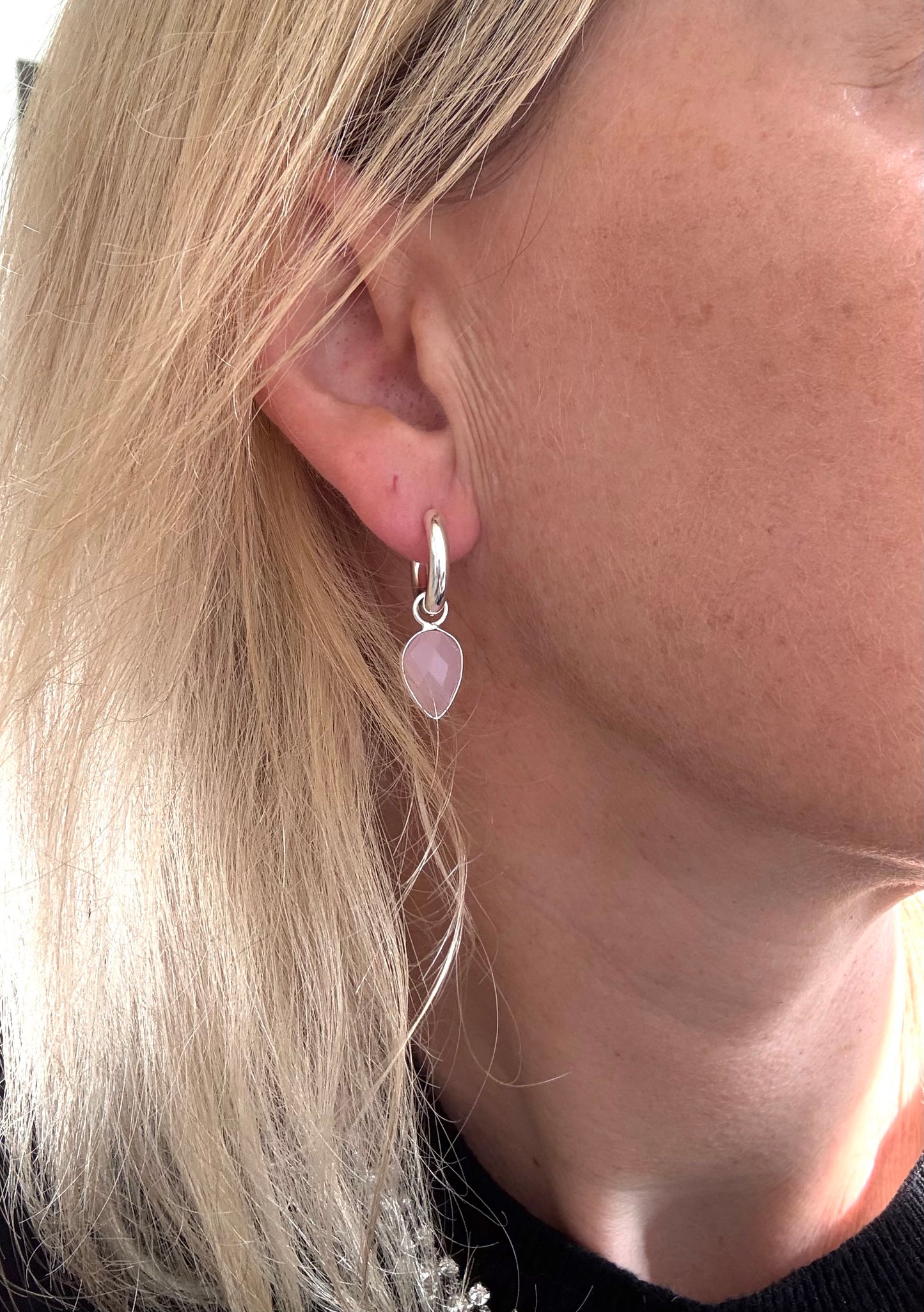 Pink Chalcedony Teardrops on Huggies
