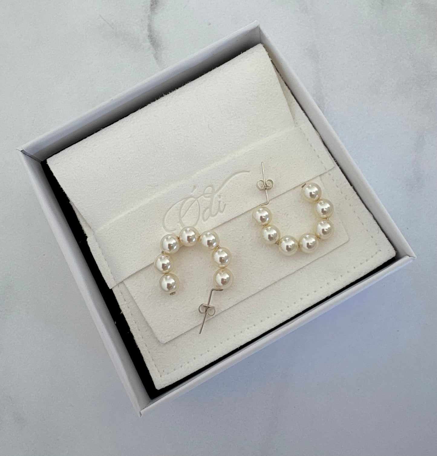 Cream Swarovski White Pearl Moon Hoops