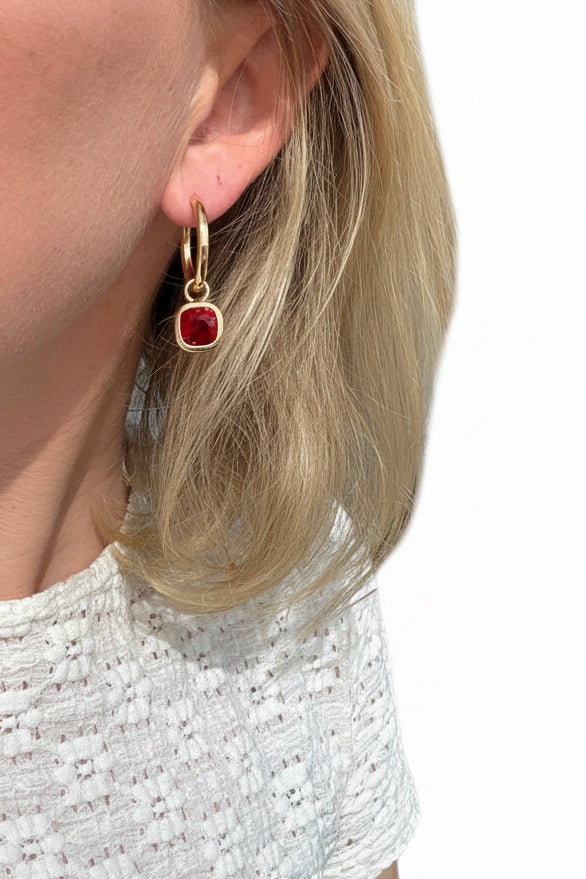 Glass Cushion Hoops Vintage Red- Gold