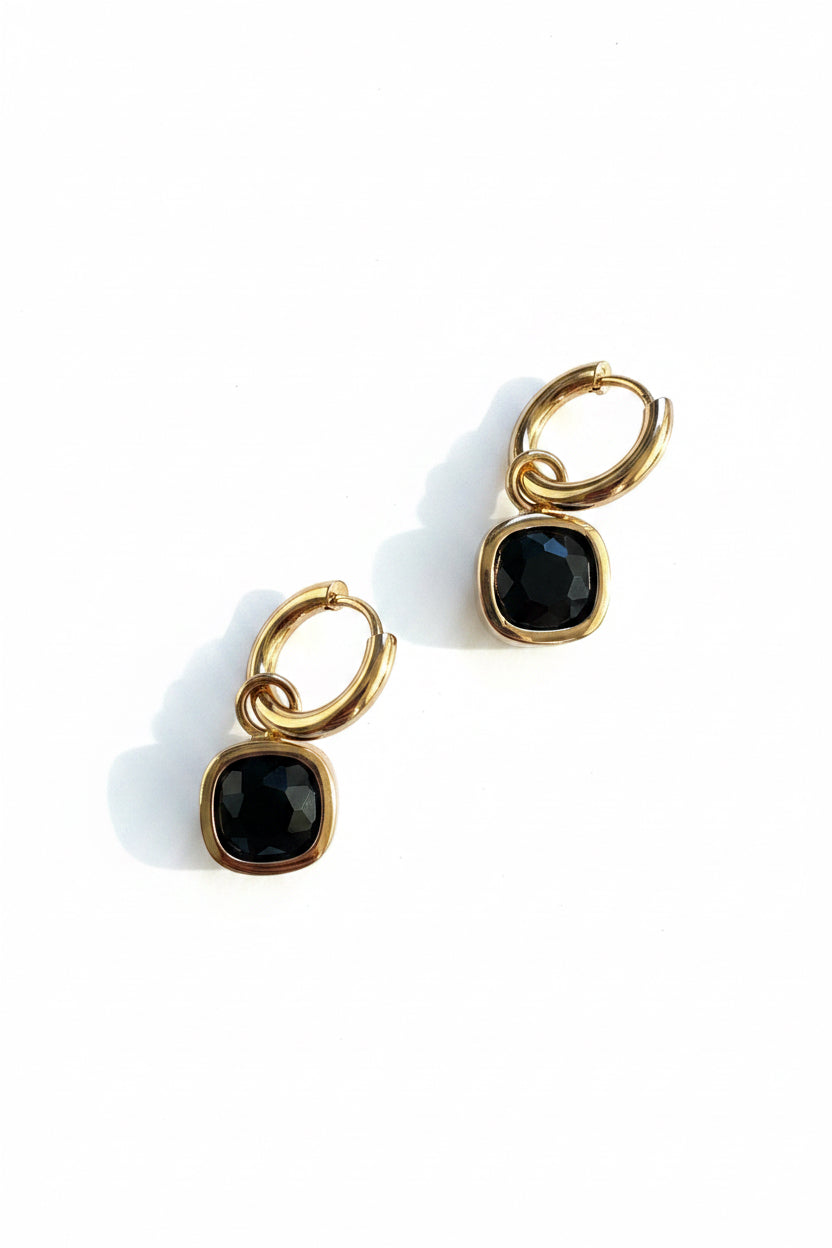 Glass Cushion Hoops Black as Night -Gold