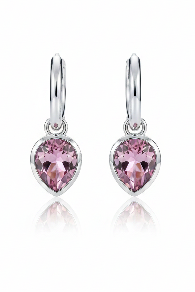 Rose Pink Dewdrop Hoops Silver