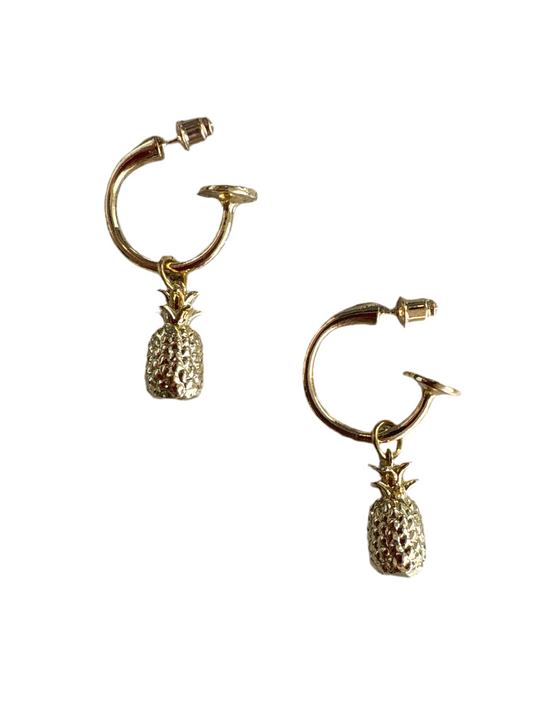 Pina Colada Pineapple Tropical Holiday Earrings-Gold