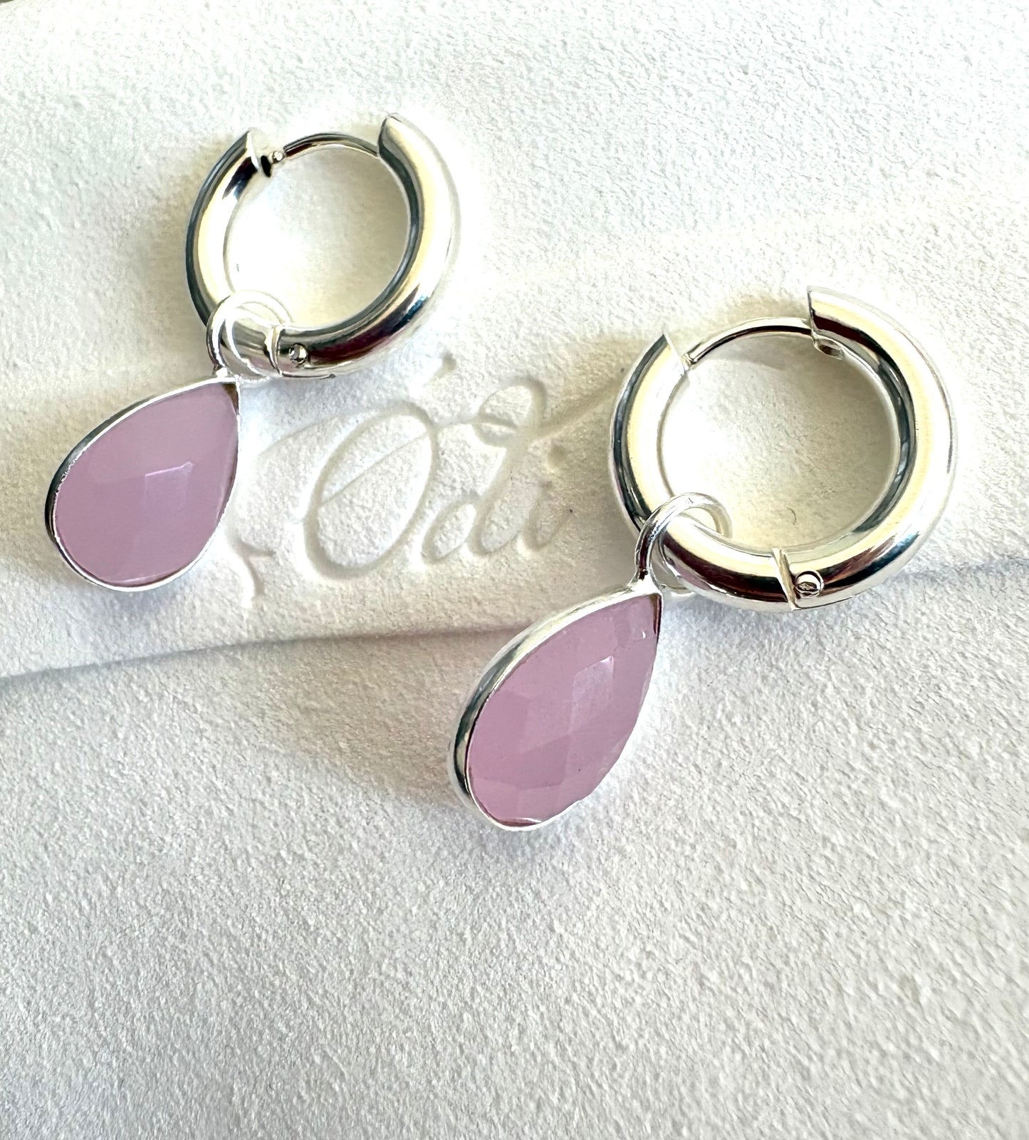 Pink Chalcedony drops on Huggies