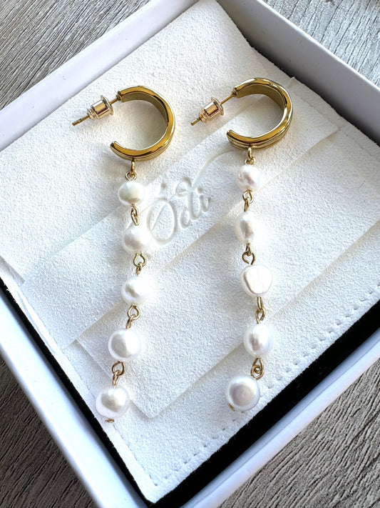 Wave Hoop Fresh Water Nugget Pearls Dangles- Stainless Steel Jewellery