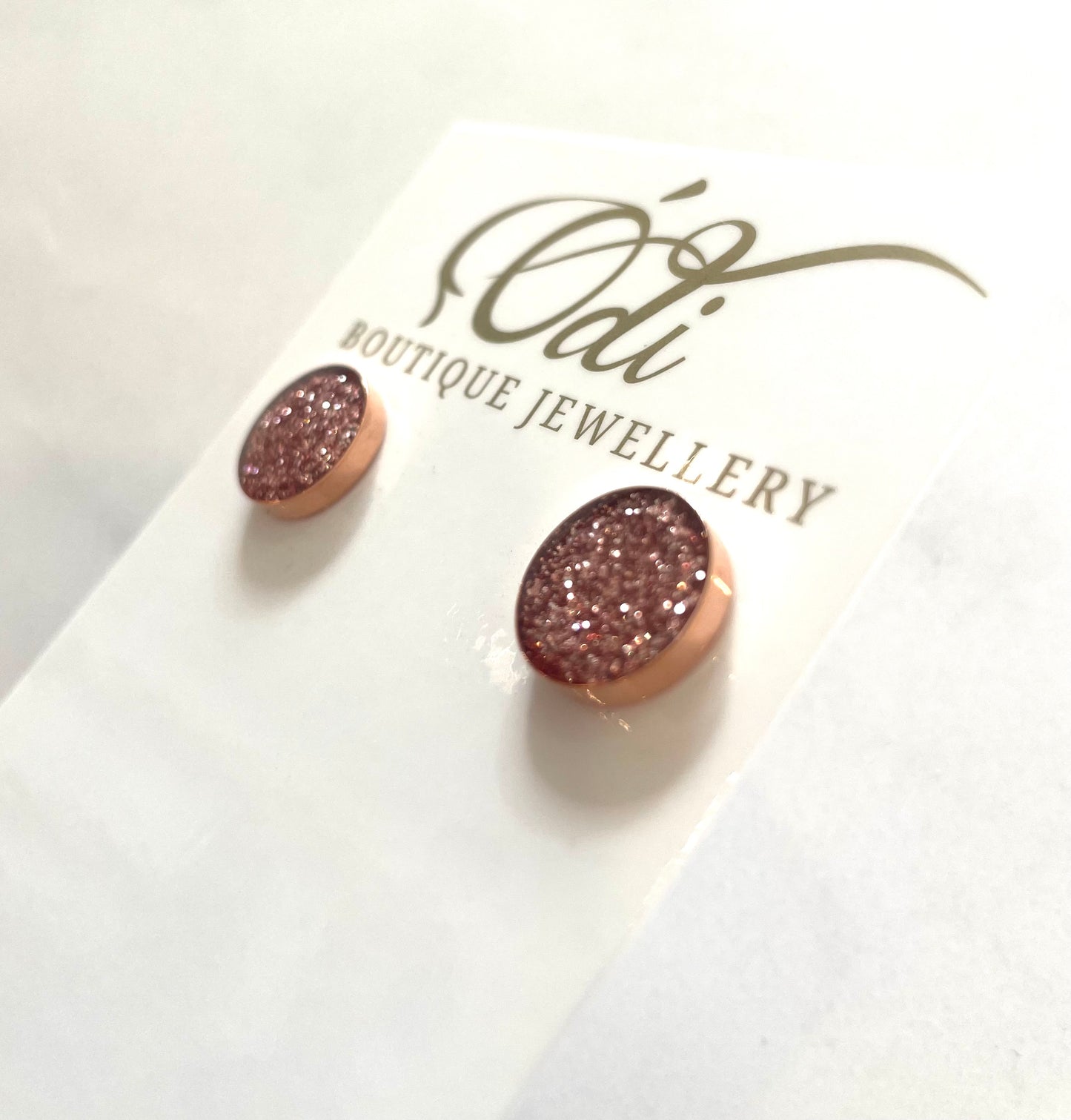 Luxe Resin Sparkle Leather Rose Gold Studs 12mm