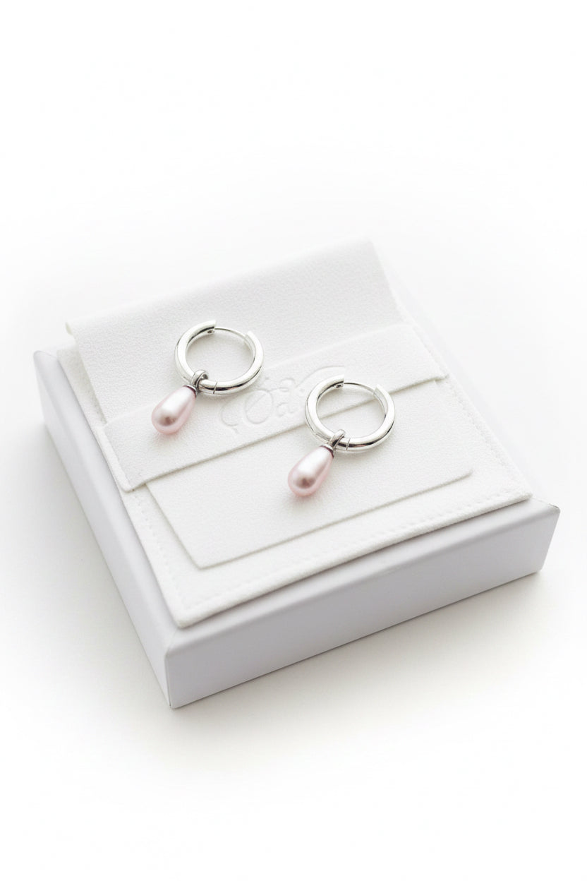 Pearl Droplet Hoops Pink