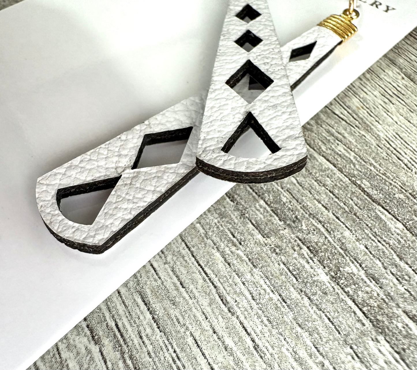 Diamond Sticks - White Leather Earrings
