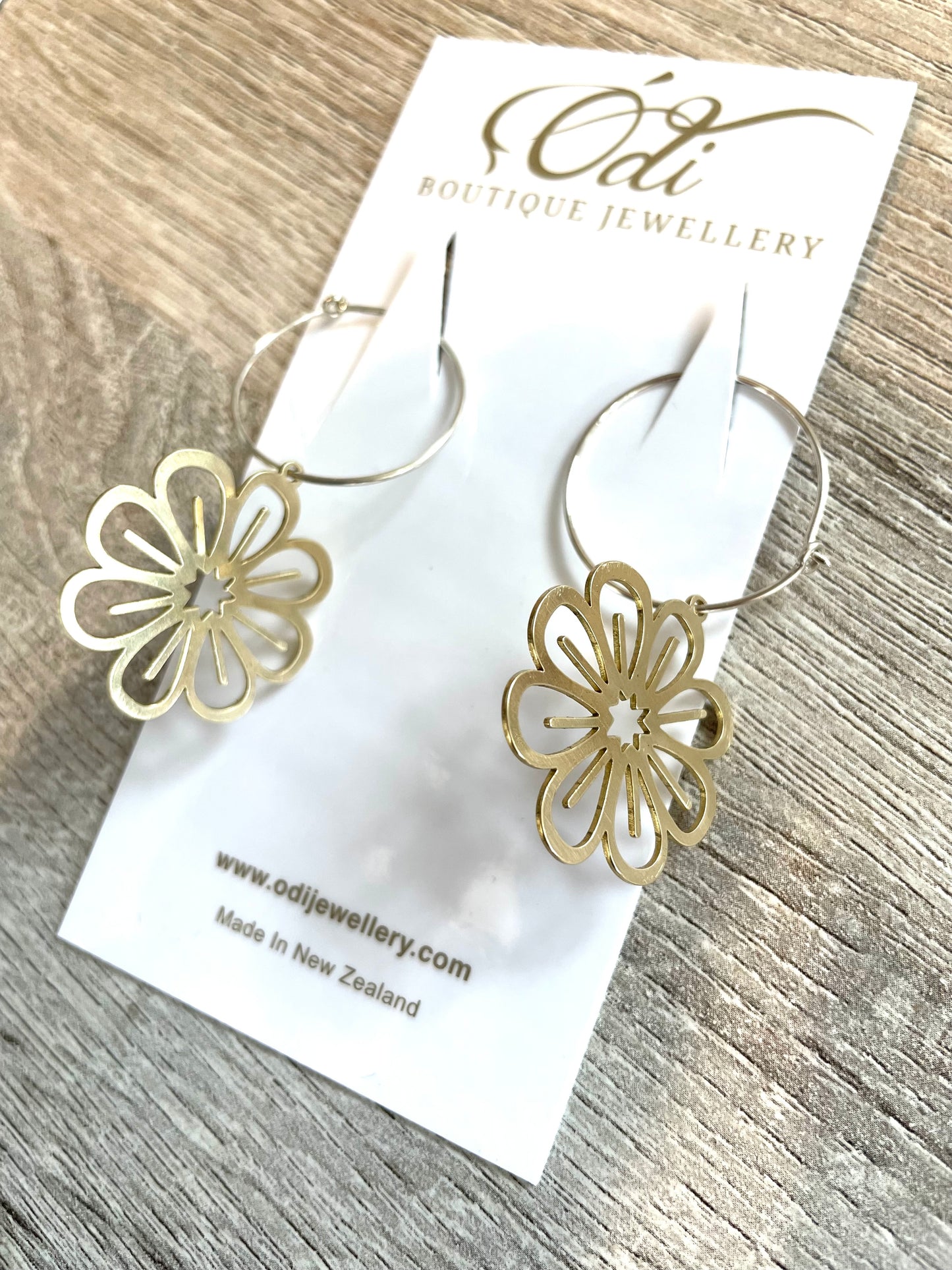 Brass and Sterling Silver Daisy Contrast Earrings