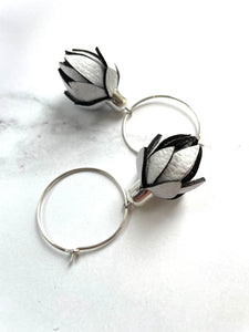 Wild Flowers  -Bright White Colour on Sterling Silver Hoops
