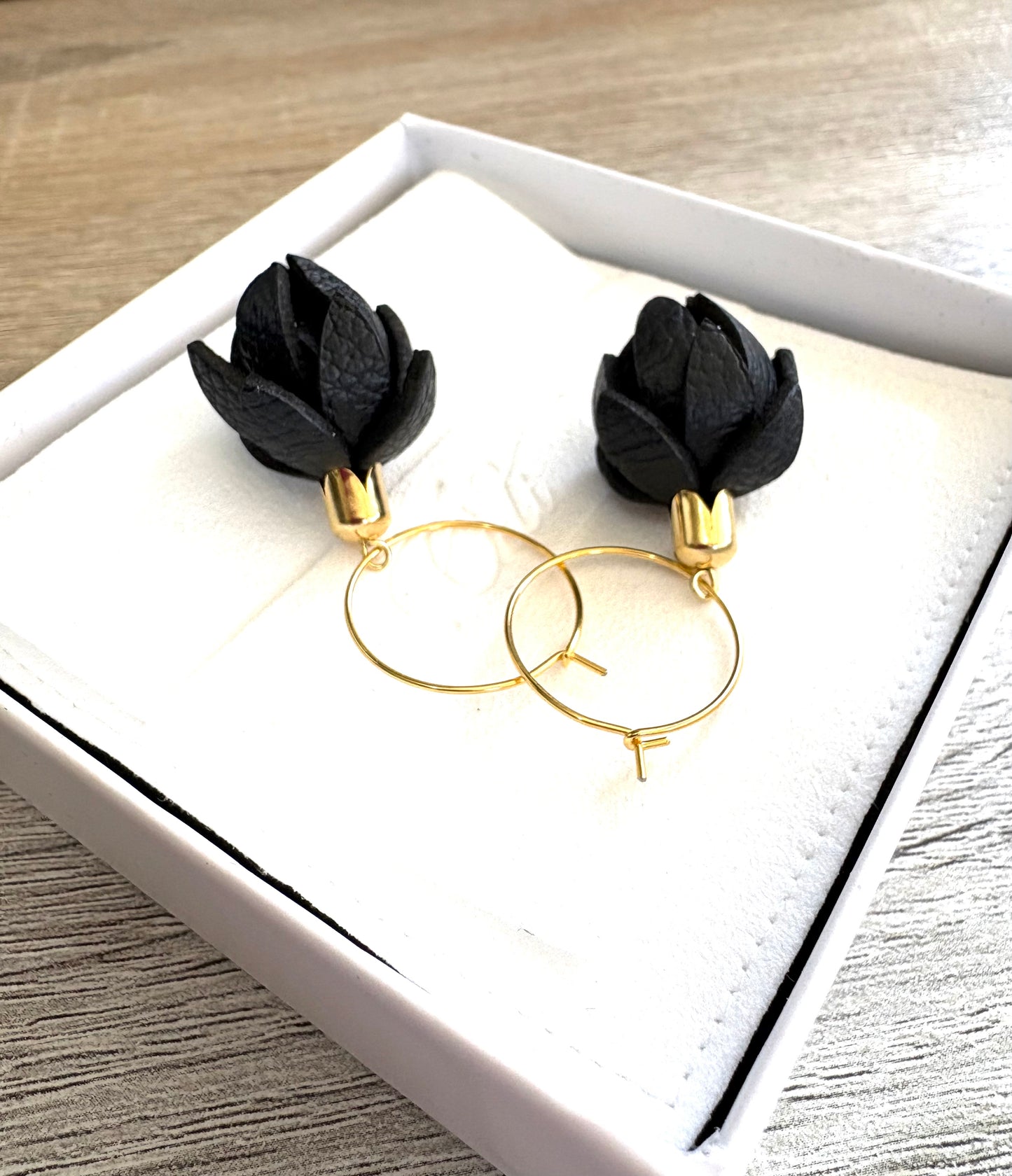 Wild Flower Buds- Black on Steel Hoops
