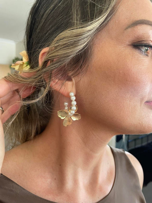 Floral Pearl Hoops-Gold or Silver #210
