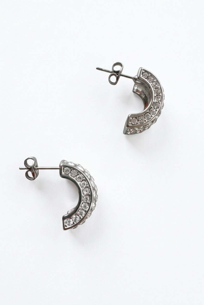 Cubric Zirconia Half Hoops Silver Stainless Steel