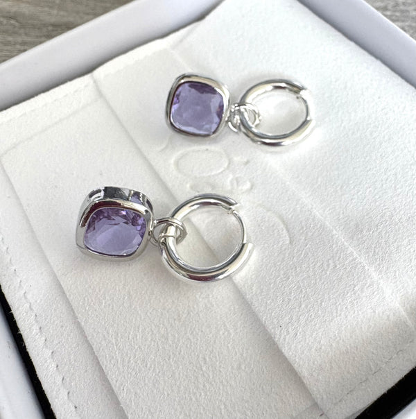 Glass Cushion Hoops Silver/Lilac