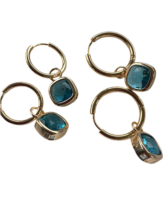 Glass Cushion Hoops Teal -Gold