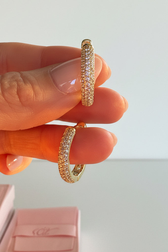 Cubic Zirconia Sparkle Encrusted Hoops Silver