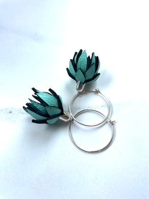 Wild Flowers  -Mint Colour on Sterling Silver Hoops