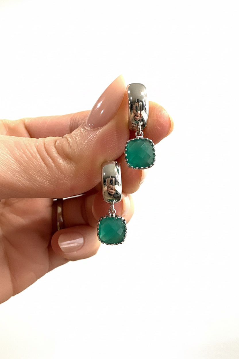 Palace Green Droplets on Silver Huggies