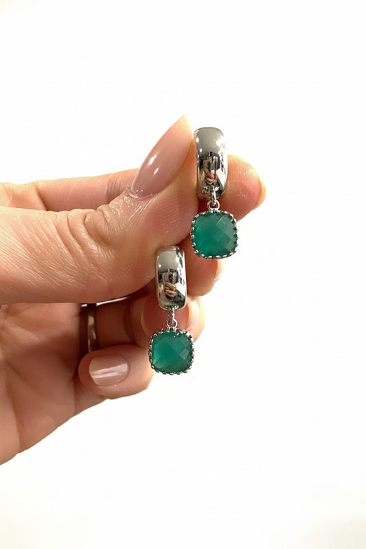 Palace Green Droplets on Silver Huggies
