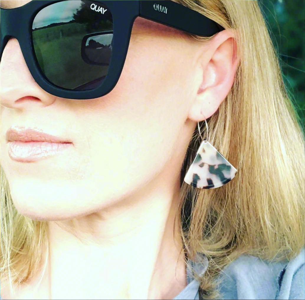 Tortoiseshell Black and White Triangle Hoop Earrings