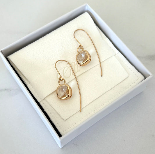 Glass Cushion on Statement Ear wires Gold Filled