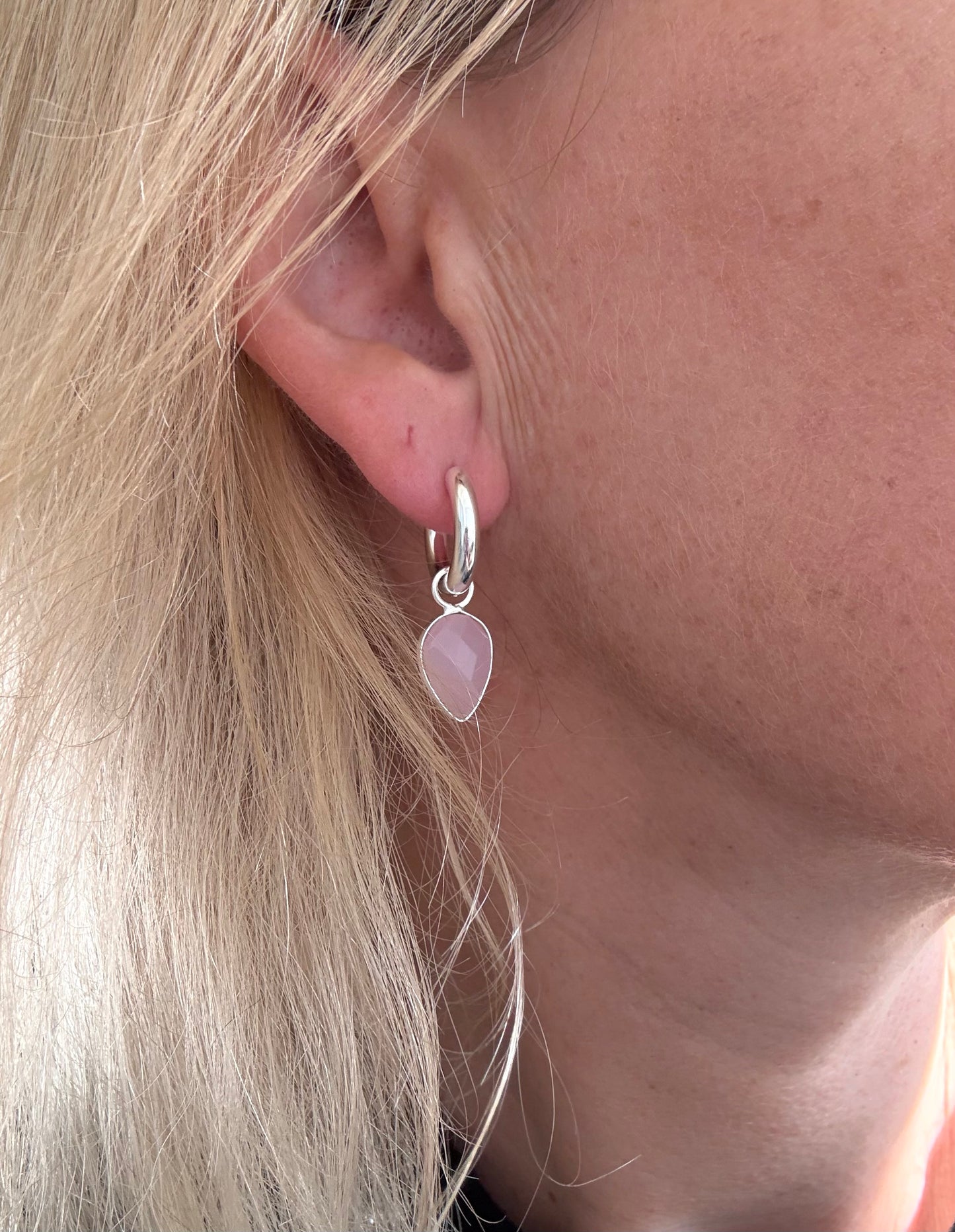 Pink Chalcedony Teardrops on Huggies
