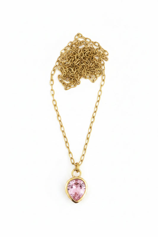 Rose Pink Dewdrop on Stainless Steel Necklace