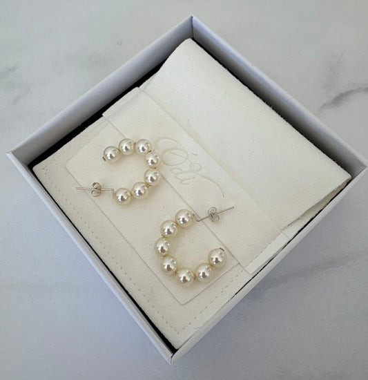 Cream Swarovski White Pearl Moon Hoops