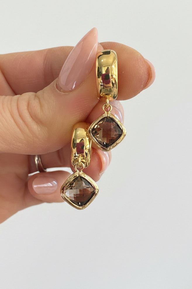 Chocolate Brown Rhombus Jewels on Huggies- Gold or Silver