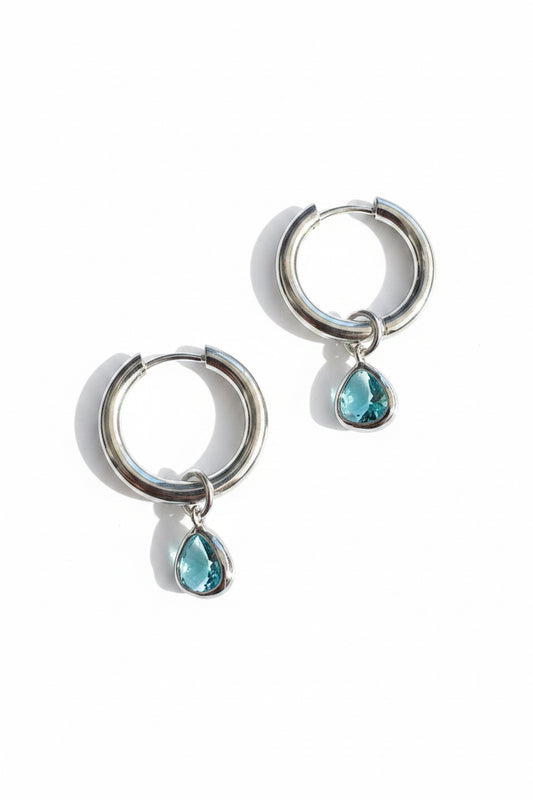 Aquamarine Water drop Hoops