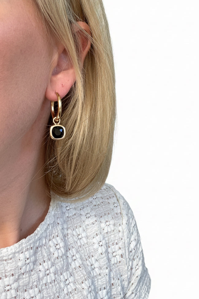 Glass Cushion Hoops Black as Night -Gold