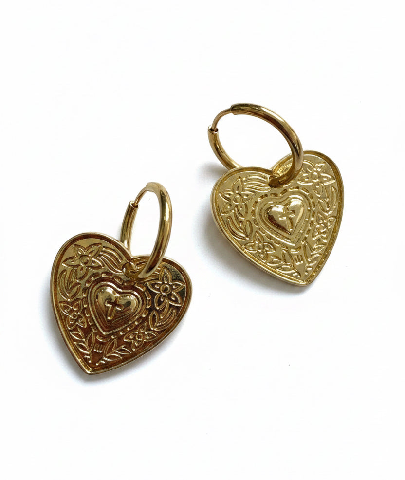 Heart Cross Hoops-Gold