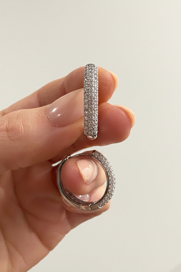 Cubic Zirconia Sparkle Encrusted Hoops Silver