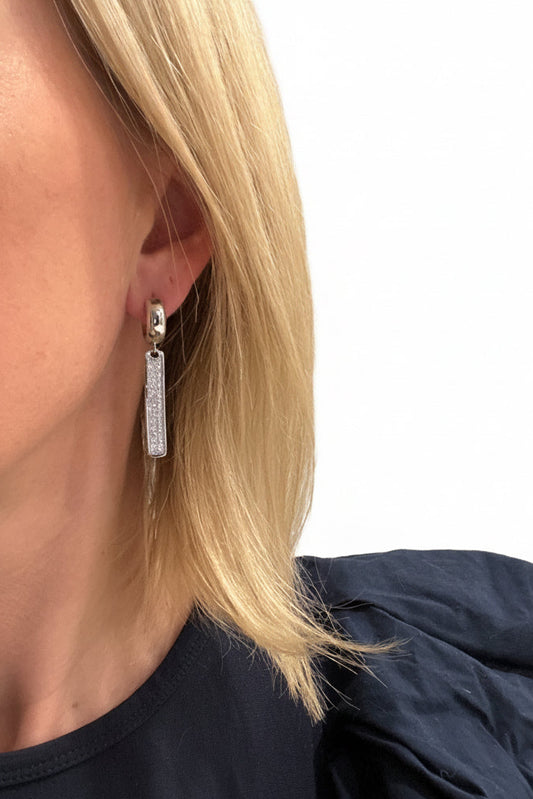 Sparkle Encrusted Bar Earrings Silver