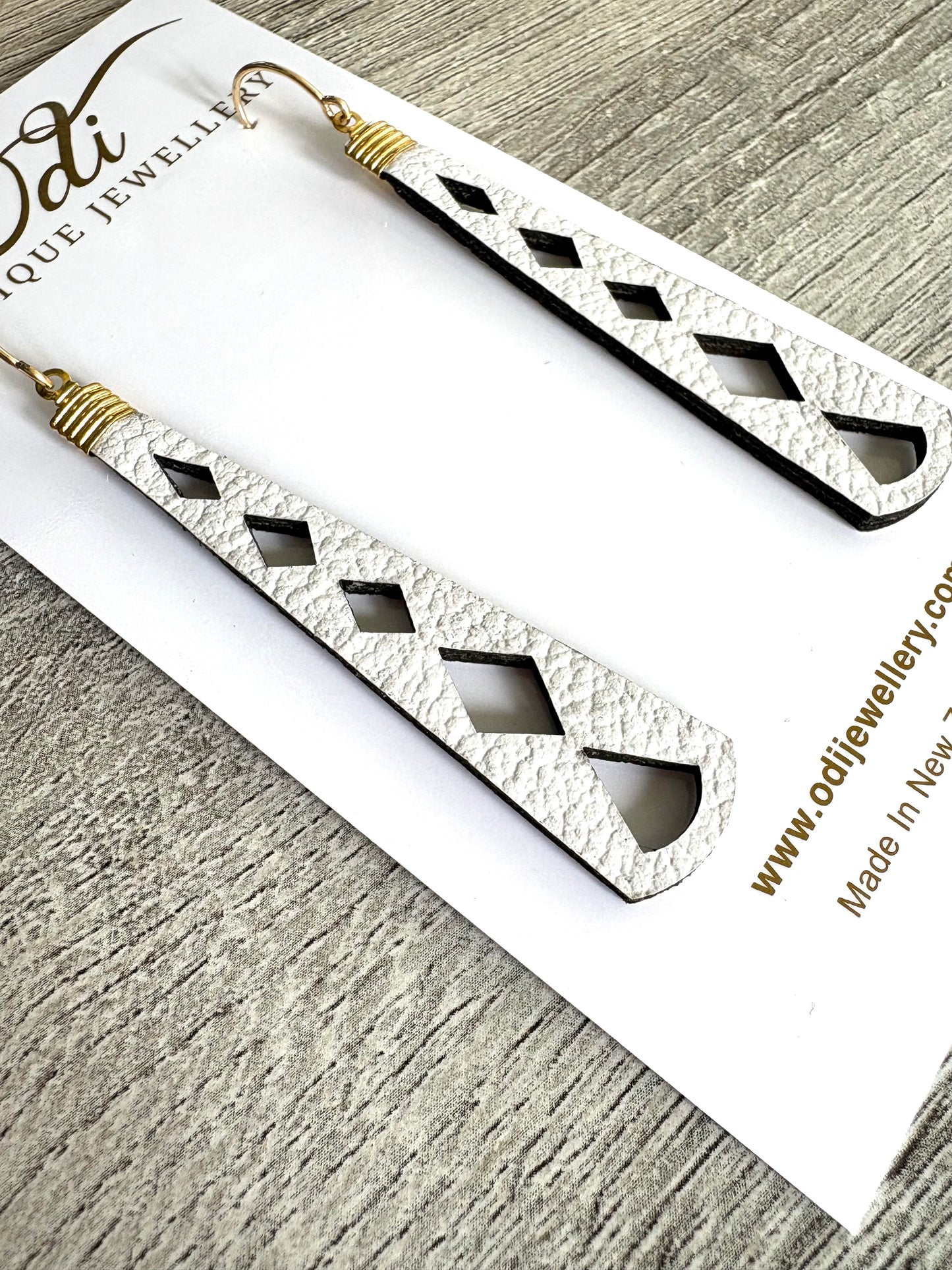 Diamond Sticks - White Leather Earrings