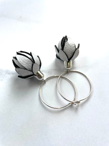 Wild Flowers  -Bright White Colour on Sterling Silver Hoops