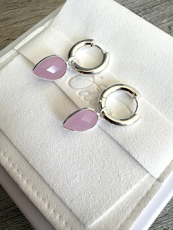 Pink Chalcedony Teardrops on Huggies