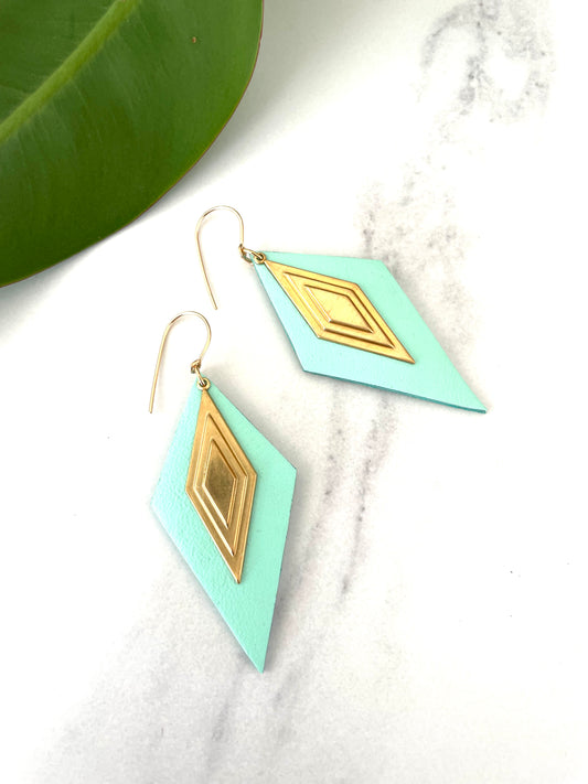 Diamond Stack Earrings -Mint