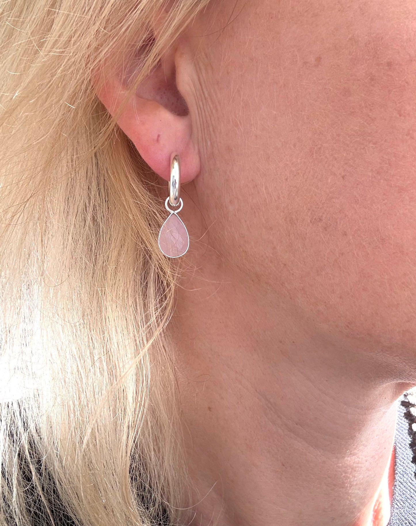 Pink Chalcedony drops on Huggies