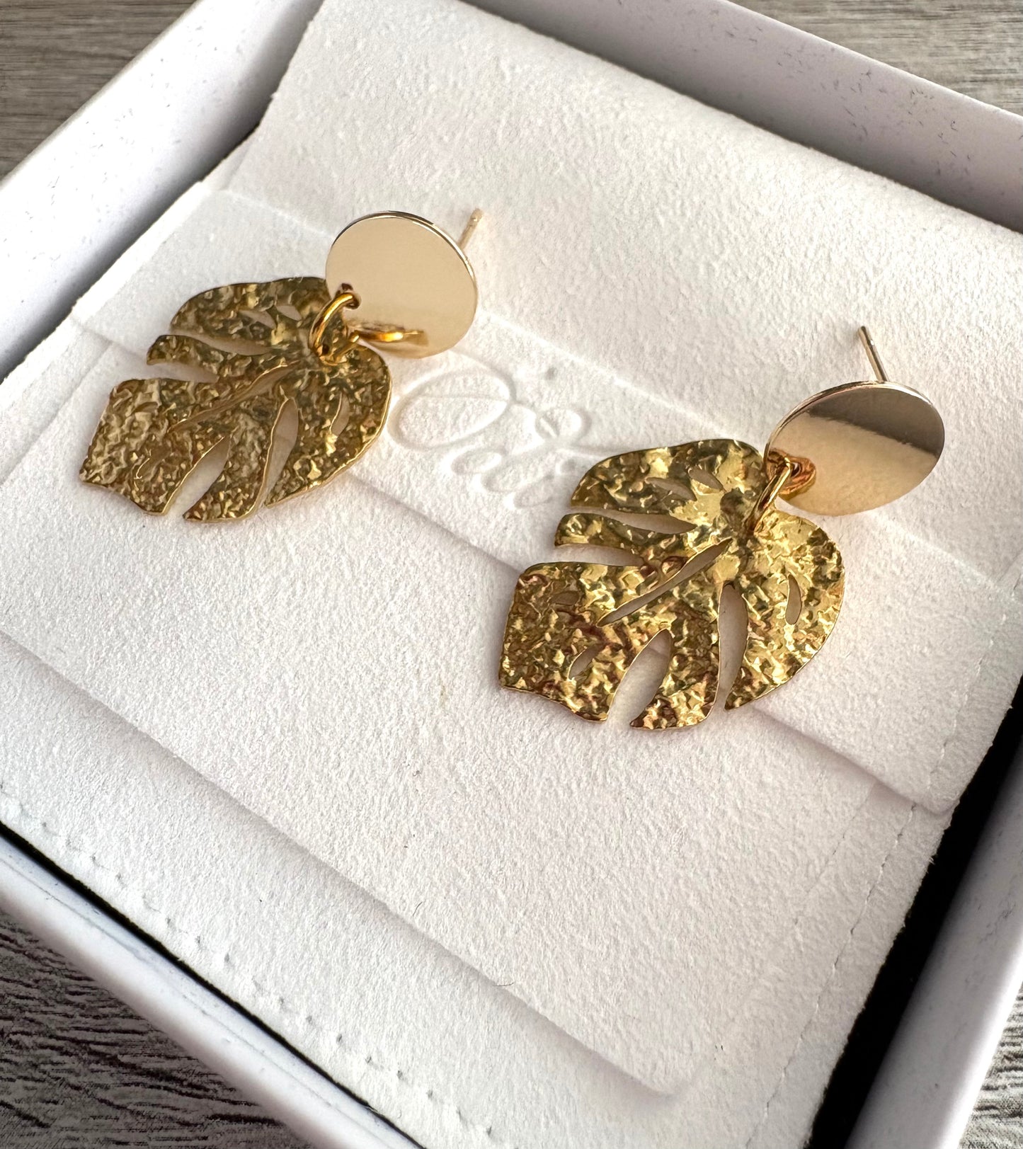 Gold Monstera Stud Earrings