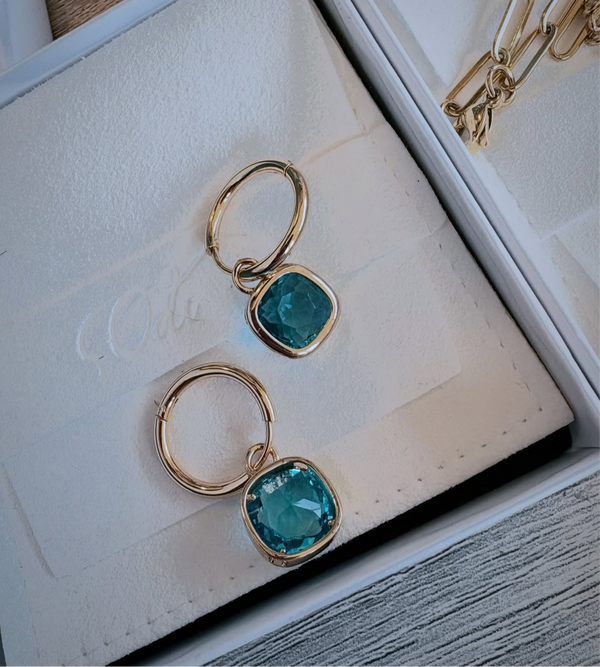 Glass Cushion Hoops Teal -Gold