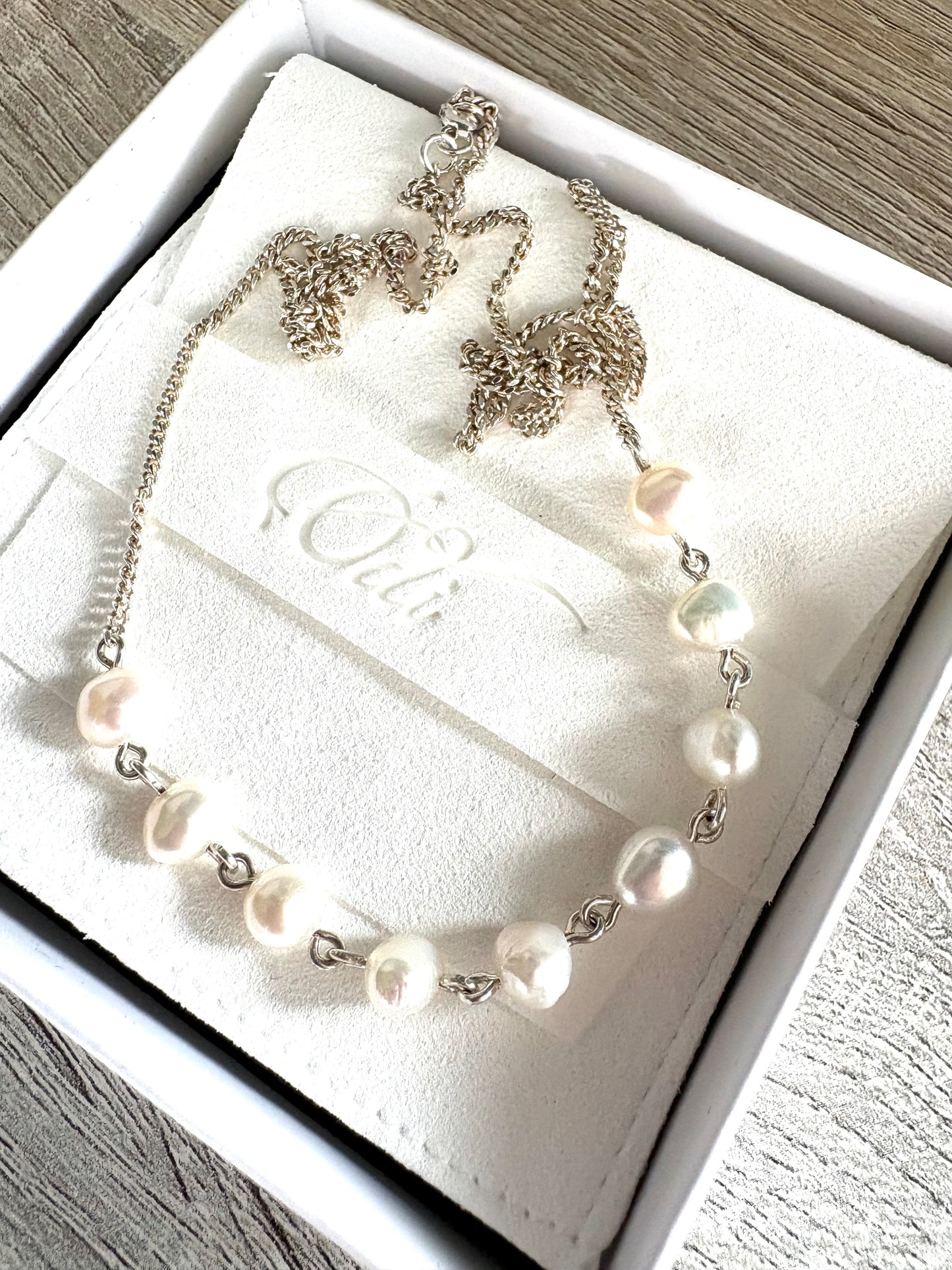 Fine Curb Chain Linked Fresh Water White Nugget Pearl Necklace