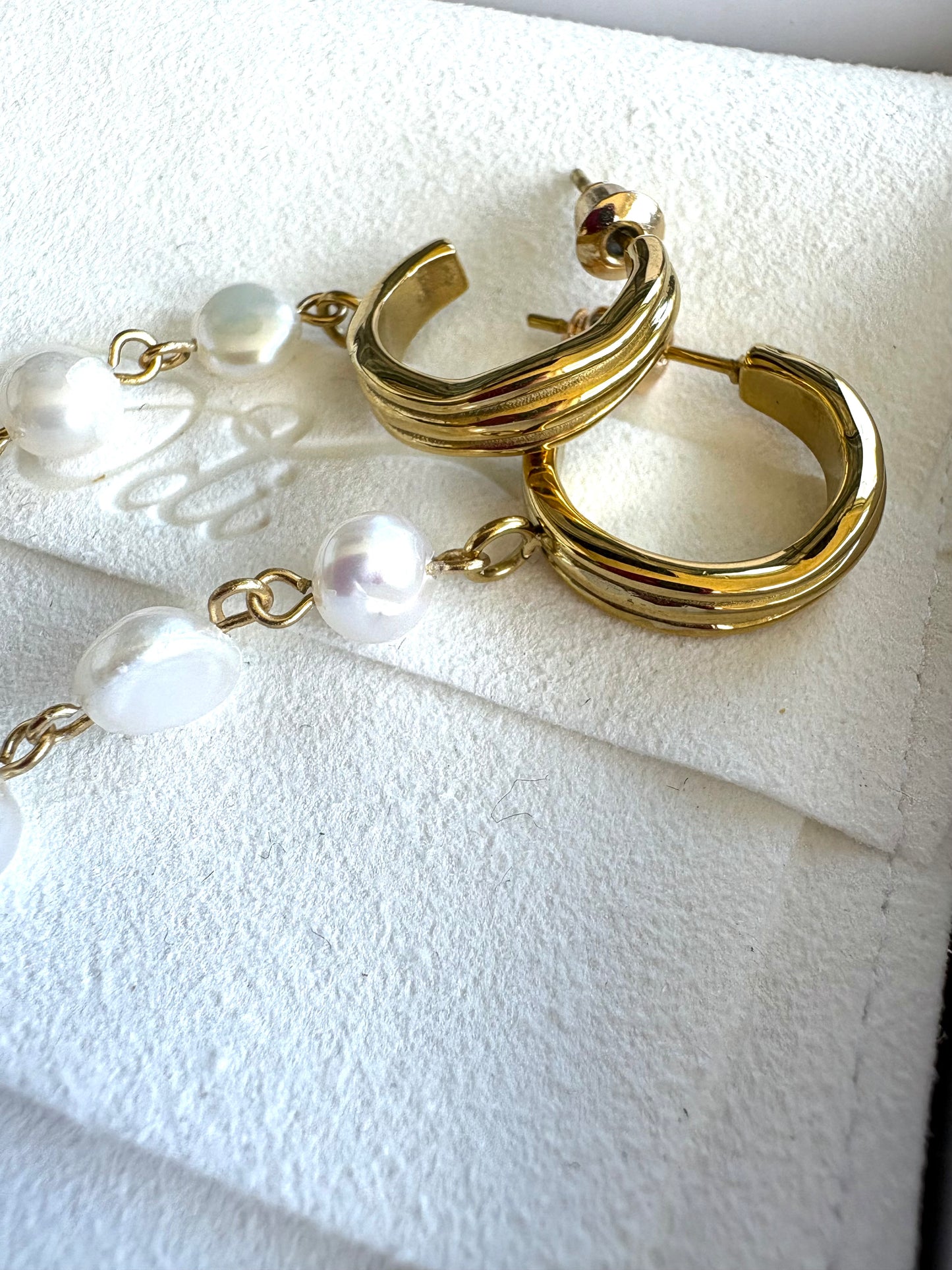 Wave Hoop Fresh Water Nugget Pearls Dangles- Stainless Steel Jewellery