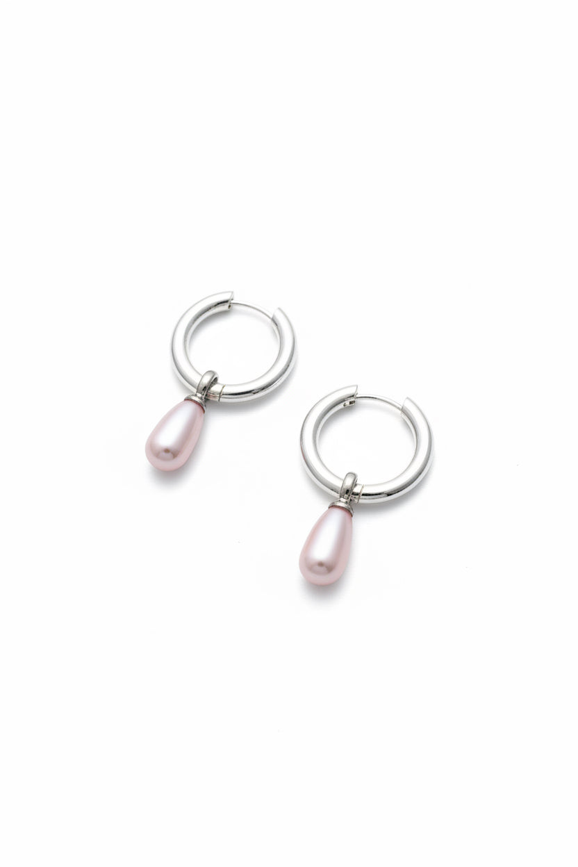 Pearl Droplet Hoops Pink