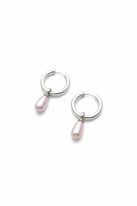 Pearl Droplet Hoops Pink