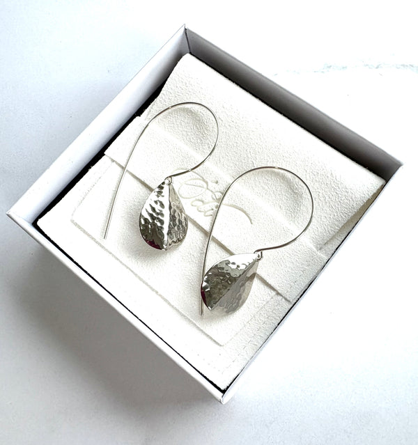 Hammered Petal on Handcrafted Ear Wires #256