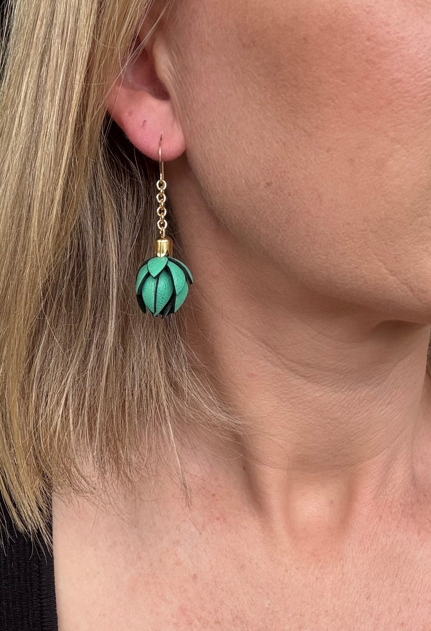 Emerald Wild Flower Leather Chain Earrings