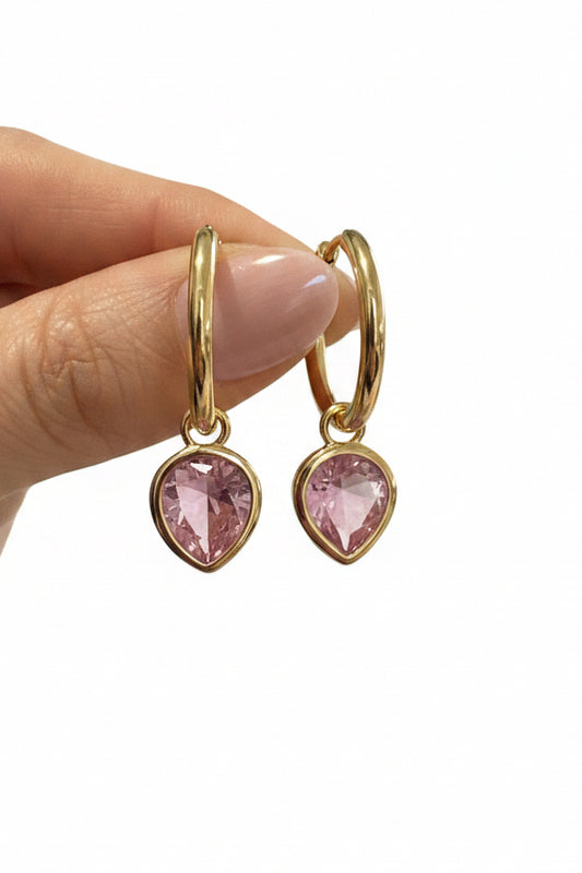 Rose Pink Dewdrop Hoops Gold